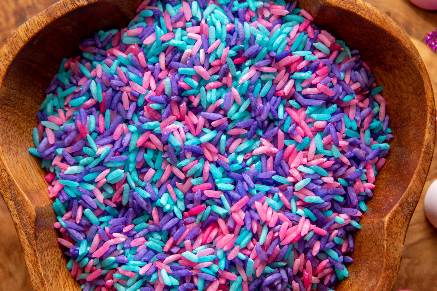 sensory bin, sensory play, colored rice, how to make colored rice, play dough kit, sensory play for kids, Montessori, Waldorf, what is sensory play, what is a sensory kit, sensory kit, busy box for kids, activities for kids at home, keep kids busy at home, unicorn sensory kit, unicorn sensory bin, unicorn colored rice